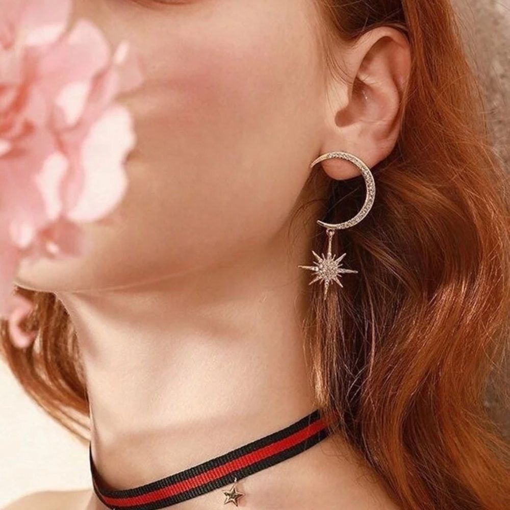 💎A043💎 *New Diamond Moon Star Drop Earrings